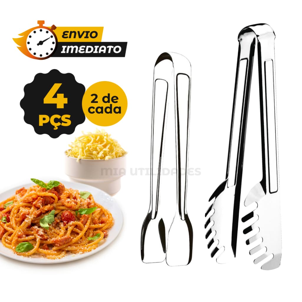 Kit 4 Peças Pegador de Massa e Pegador de Queijo Ralado Inox Para Cozinha, Restaurante e Buffet
