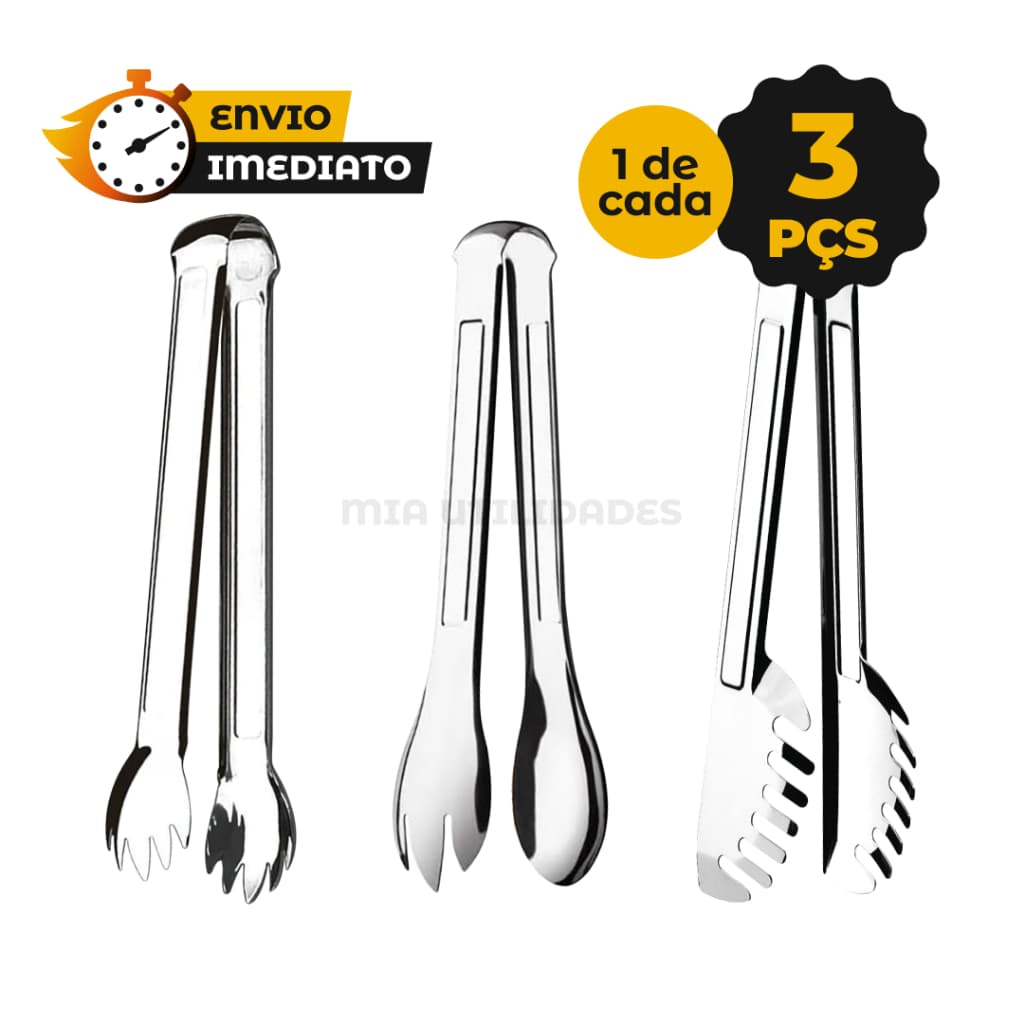 Kit 3 Peças Pegador de Massa, Pegador de Salada e Pegador de Gelo Inox Para Cozinha, Restaurante e Buffet