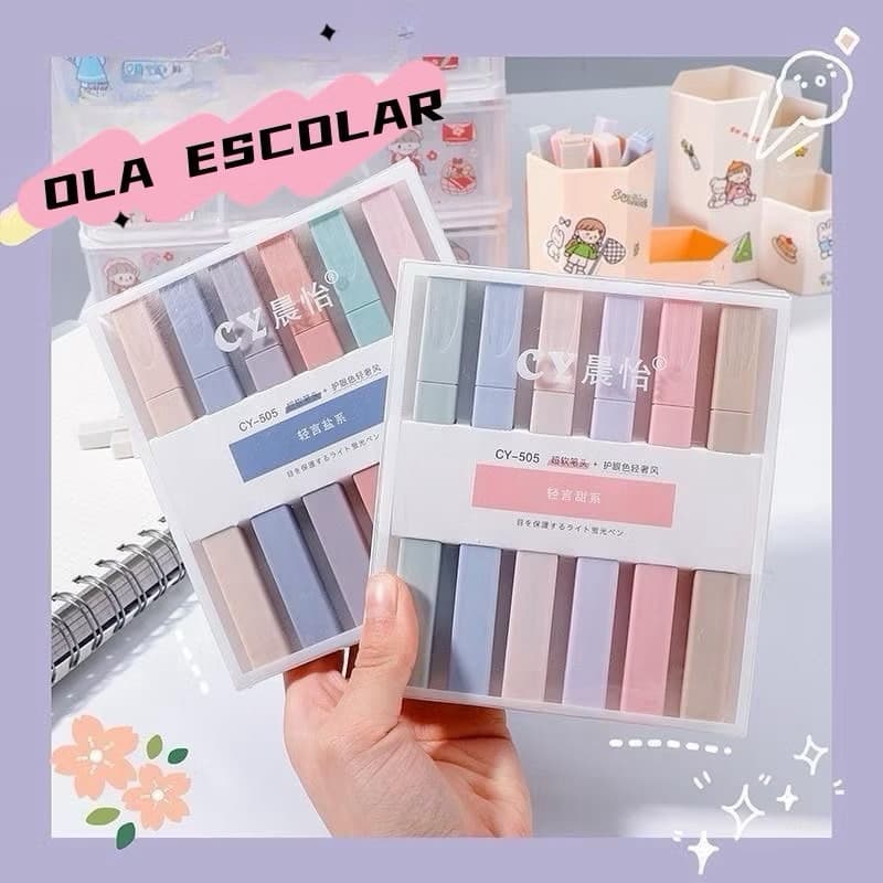 6 Marca Cores PASTEL Marca texto Caneta Iluminador Marca Texto Suave Para Estudos e Bullet Journal Caneta Estudantes