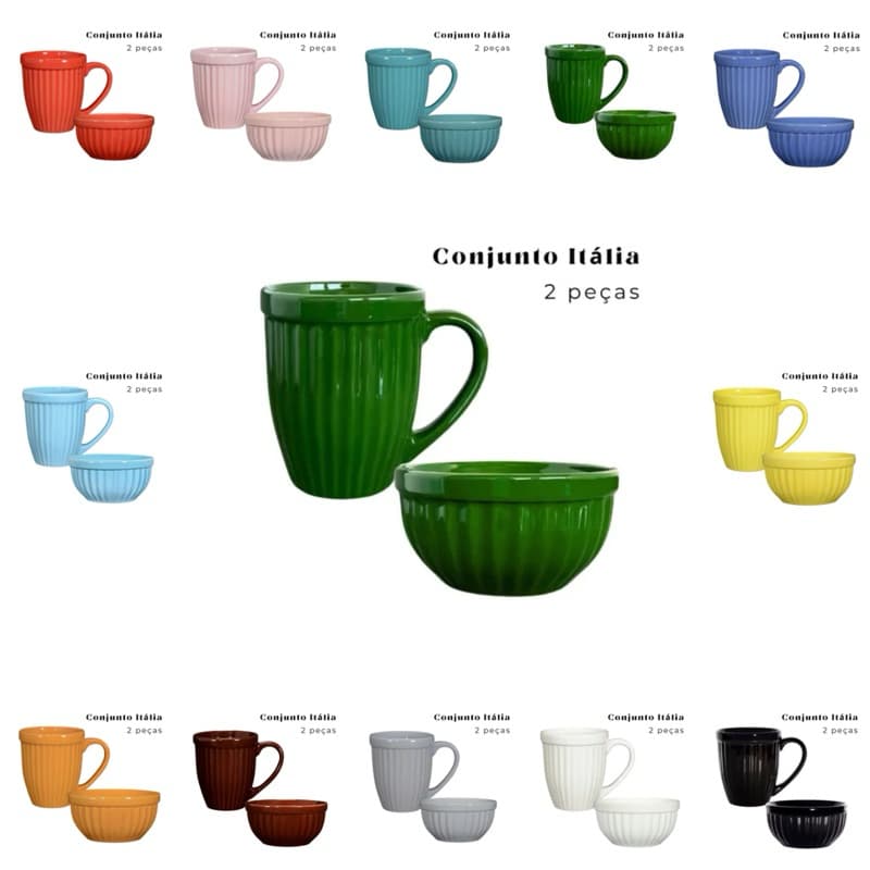 Kit Caneca e Tigela Itália Colors Grande Mesa Posta Cerâmica Kit