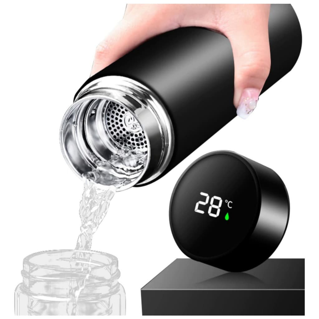 Garrafa Térmica de Água Café Inox com Termômetro Digital LED - Frio ou Calor - Cores - 500ML