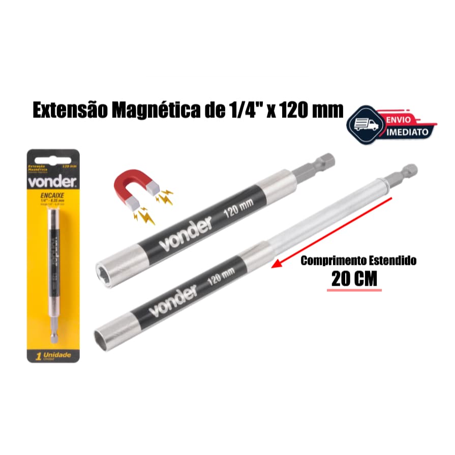 Extensão Magnética de 1/4" x 120 mm Estendida 20 cm - Vonder