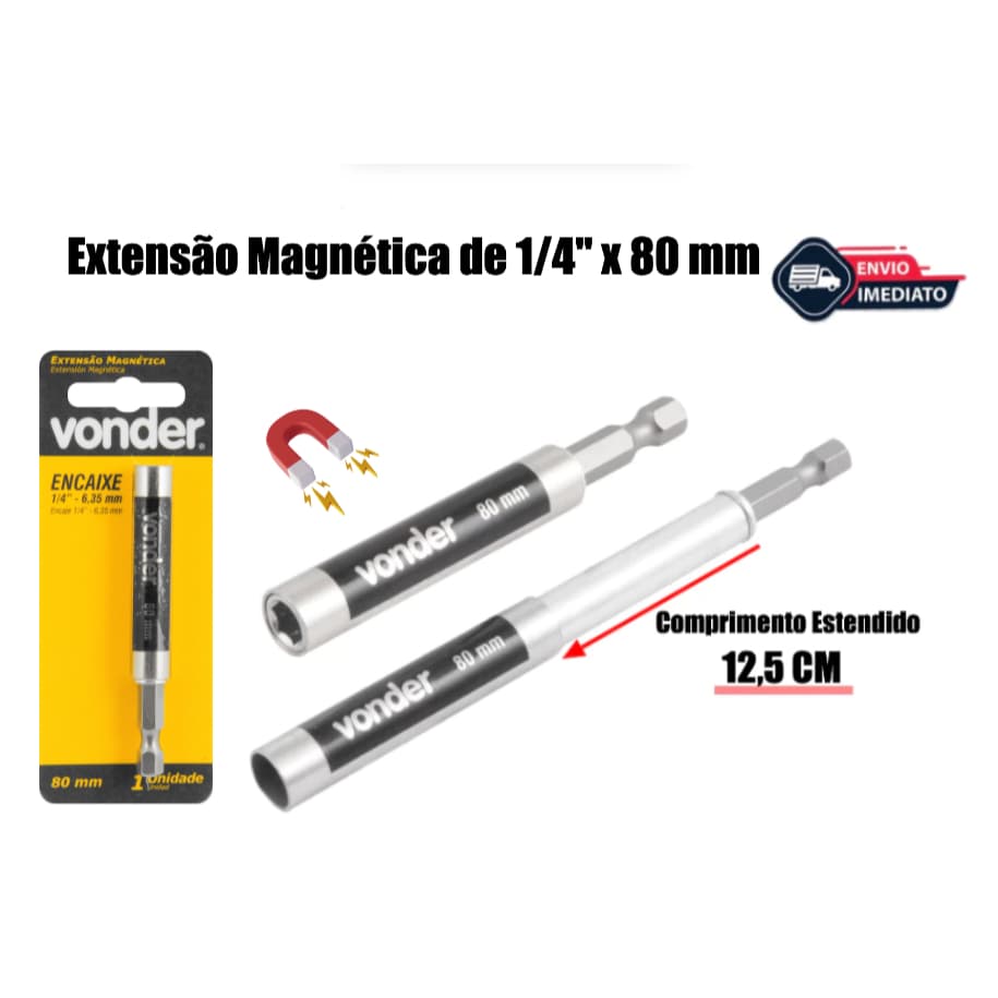 Extensão Magnética de 1/4" x 80 mm Estendida 12,5 cm - Vonder