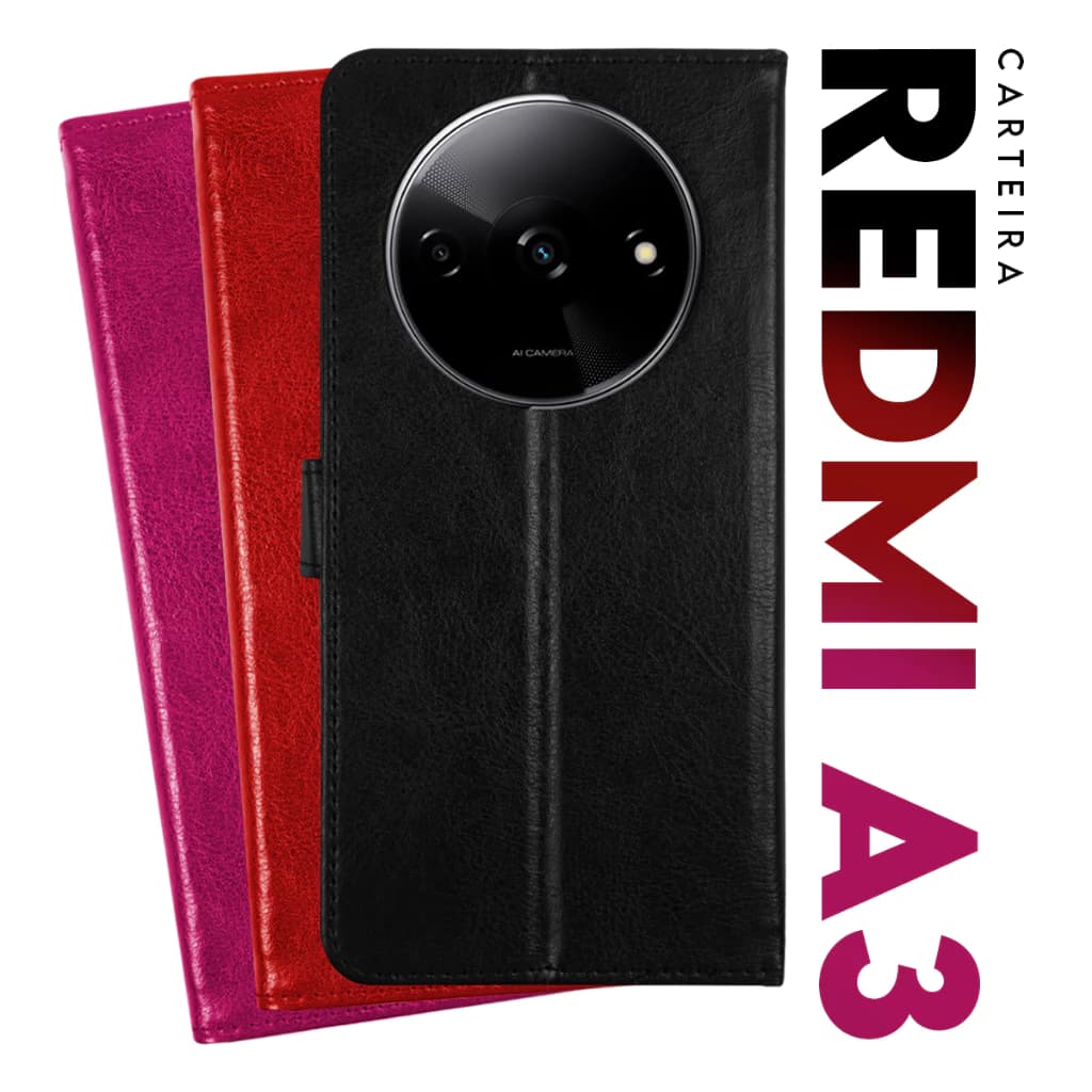 Capa Carteira Xiaomi Redmi A3 / A3X Tela 6,71 em Couro Fecho Magnetico e Porta Cartão Capinha Case *