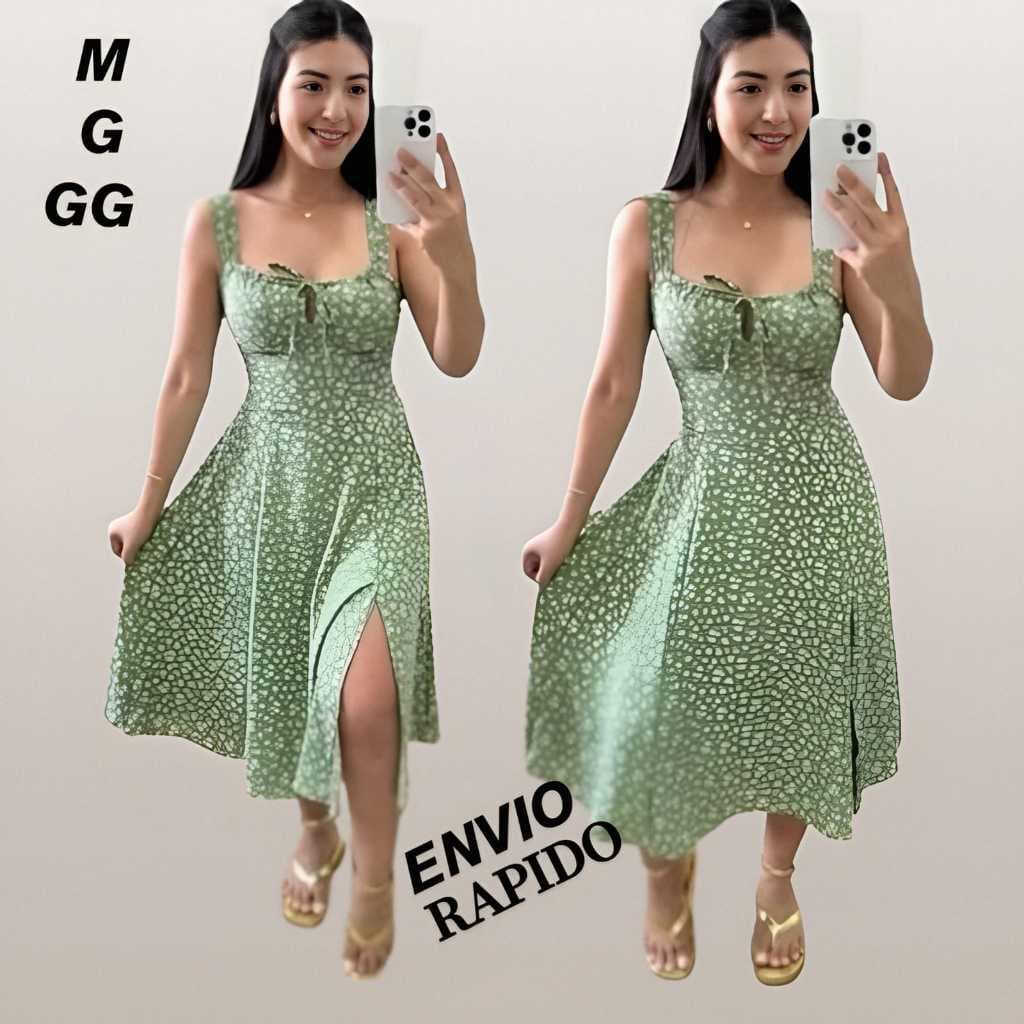 Vestido Feminino Verde Floral Soltinho look Verão Primavera Com Estampa Floral e Fenda Laterais