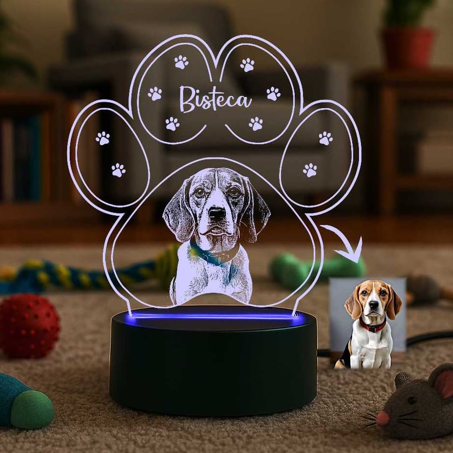 Luminária Pet pata de Cachorro/gato 7 cores RGB - Presente, Decoração, Iluminação, Abajur, Recordação, Lembrança