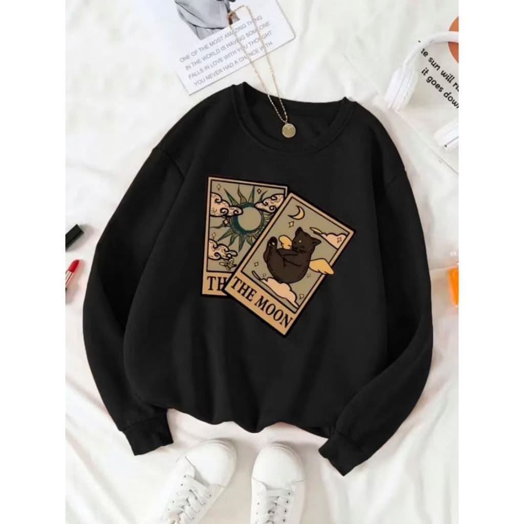 Moletom Careca Cartas De Tarô Gola Redonda Casaco Feminino Masculino Flanelado Unissex Inverno Algodão Blusa