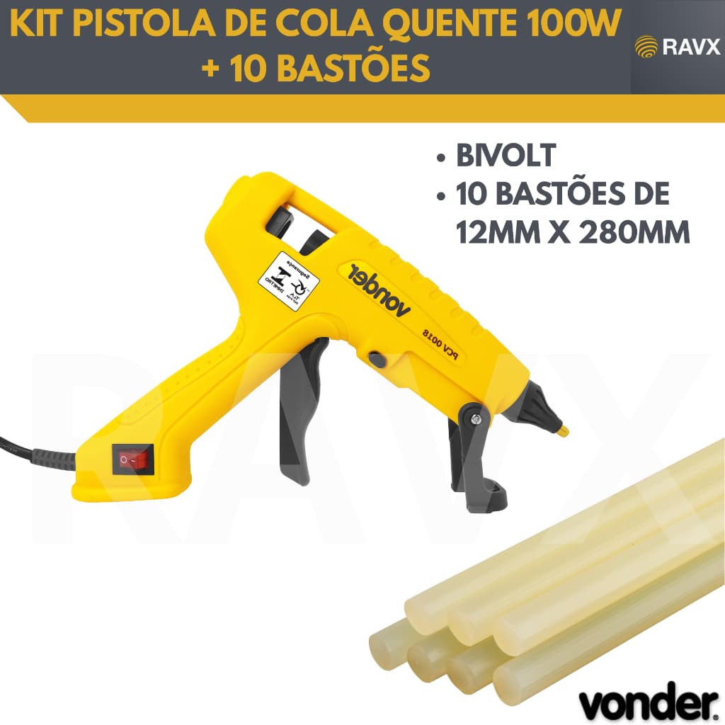 PISTOLA DE COLA QUENTE PCV0018 VONDER + 10 BASTOES COLA 12X280MM VONDER