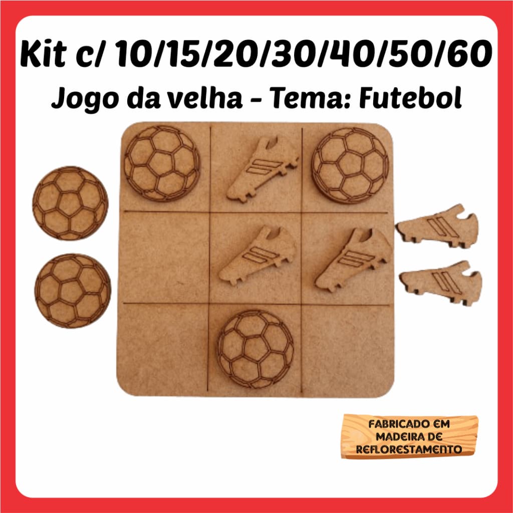 Kits Jogos da velha Futebol Bola Chuteira em MDF 10cm tabuleiro brinquedo presente lembrancinha kit