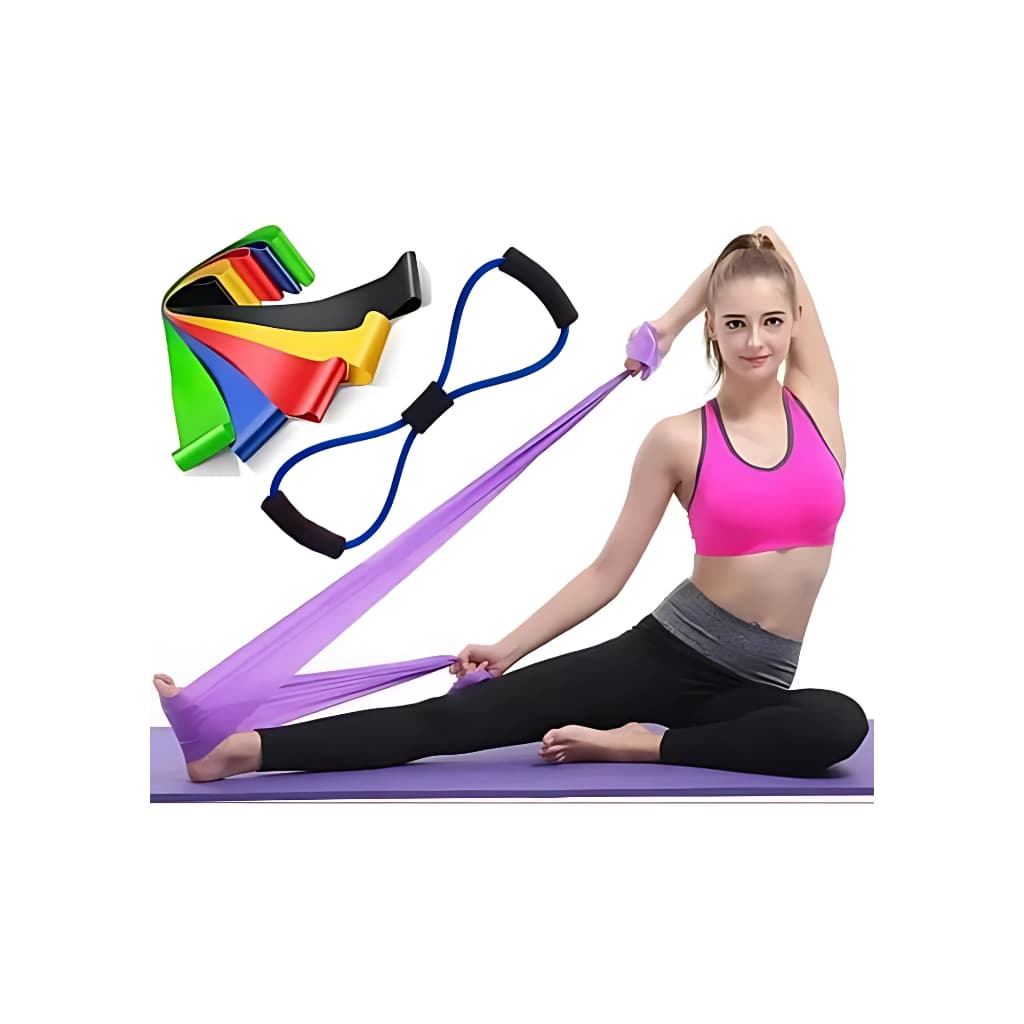 Kit 7 Elástico  Exercício Treino Academia Fisioterapia Yoga