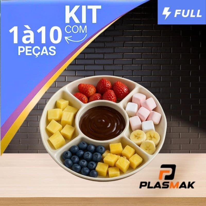 kit 1 á 10 Petisqueira 25 cm Petiscos Prato Redondo Petisqueira 5 Divisórias Queijos Amendoim Fondue