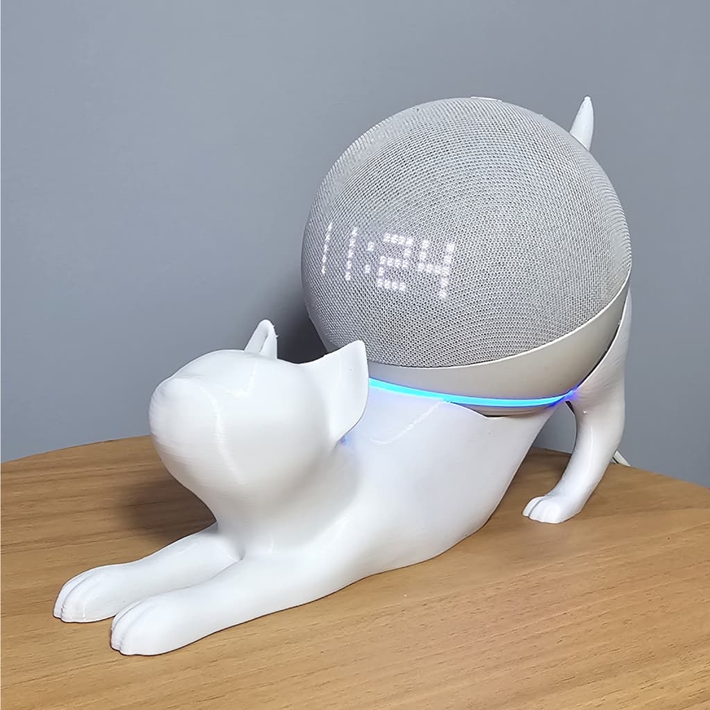 Suporte Alexa Echo Dot 4 e Dot 5. Tema GATO PREGUIÇA. Presente, decoração, som, stand de mesa Amazon