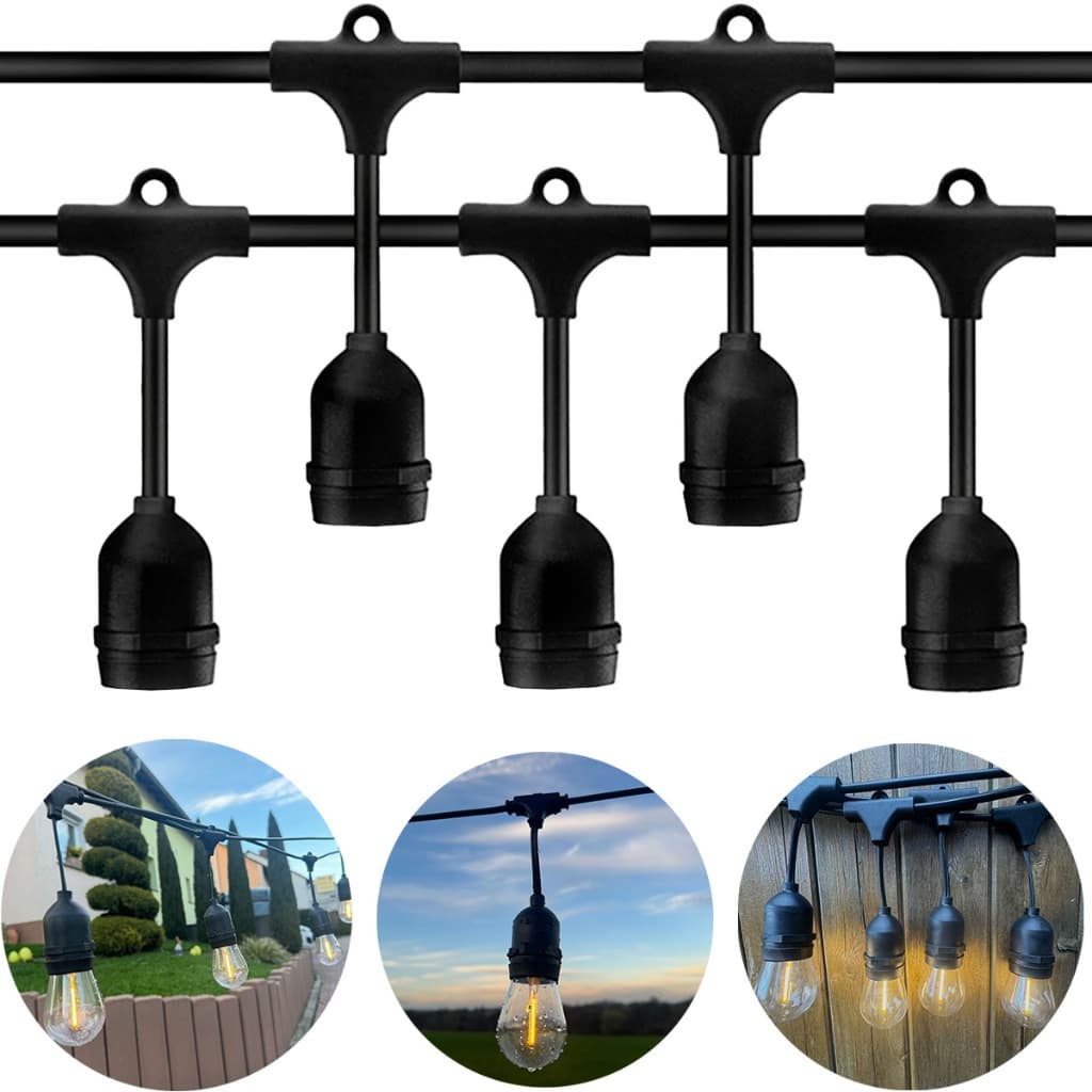Varal de Luzes LED 10m Externo Com 10 Soquetes E27 Cordão Pode Chuva Decoração