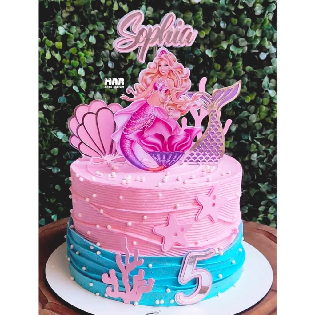 Topo de bolo Barbie Sereia - Topper de bolo Barbie Sereia - Personalizado