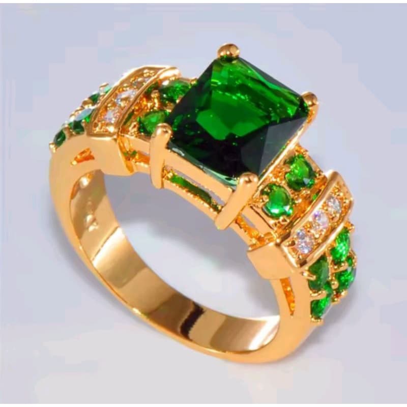 Anéis de tungstênio banhado a ouro 18k/Esmeralda Sintética