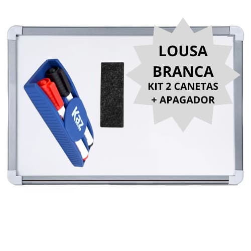 Kit Lousa Quadro Branco 70cmx50cm + 2 Canetas + 1 Apagador Duplo