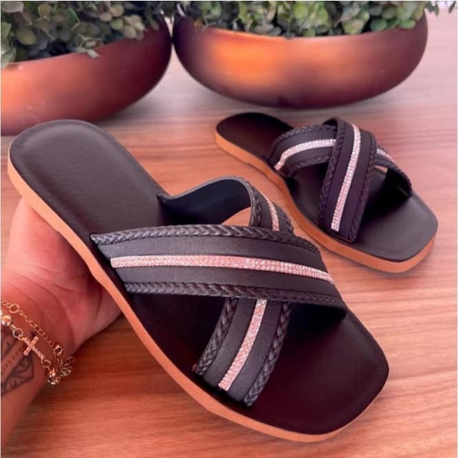 Sandália Feminina Rasteirinha Cruzada | Chinelo Feminino Confortável E Elegante Tendência da Moda