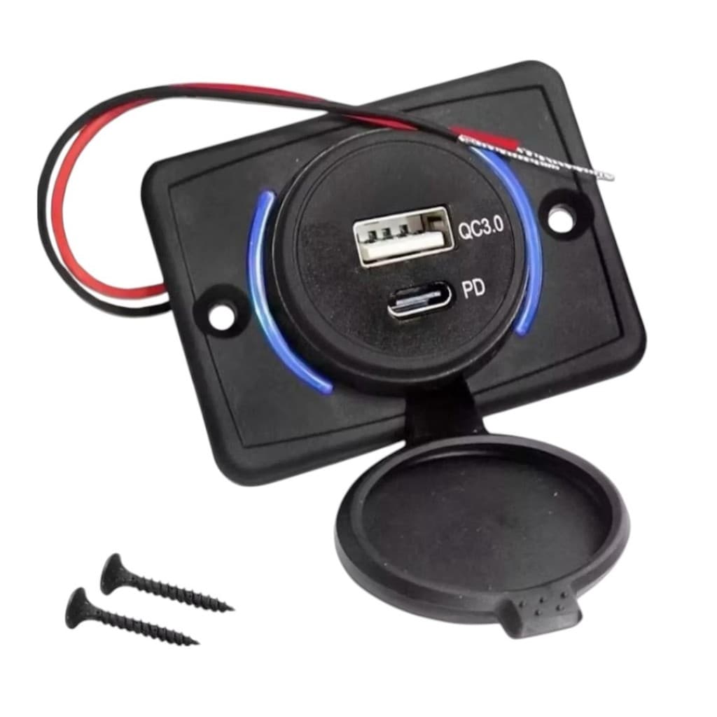 Carregador USB e Tipo-C Veicular Painel 12V 24V com Tampa Protetora