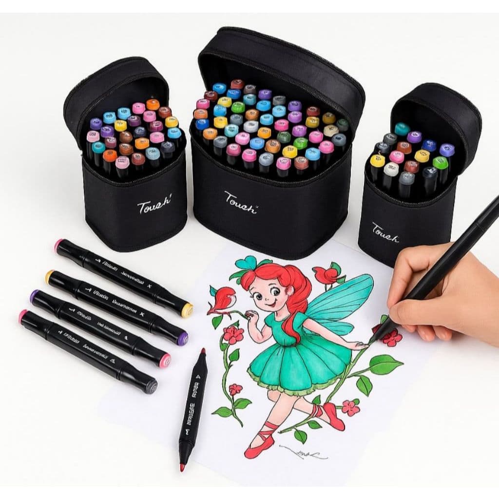 Kit de Canetas Marcadoras Touch Ponta Dupla com Estojo – Uso Escolar e Artístico