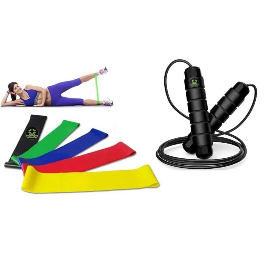 Kit 5 Mini Bands + Corda Treino Exercícios Em Casa