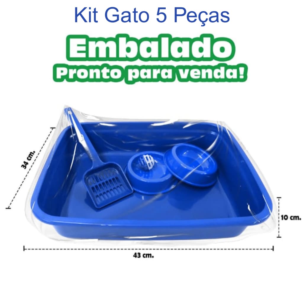 KIT GATO 5 Peças 1 Bandeja10L +1 Pá + 1 bolinha c/Guizo+2 Comedouro 150ml
