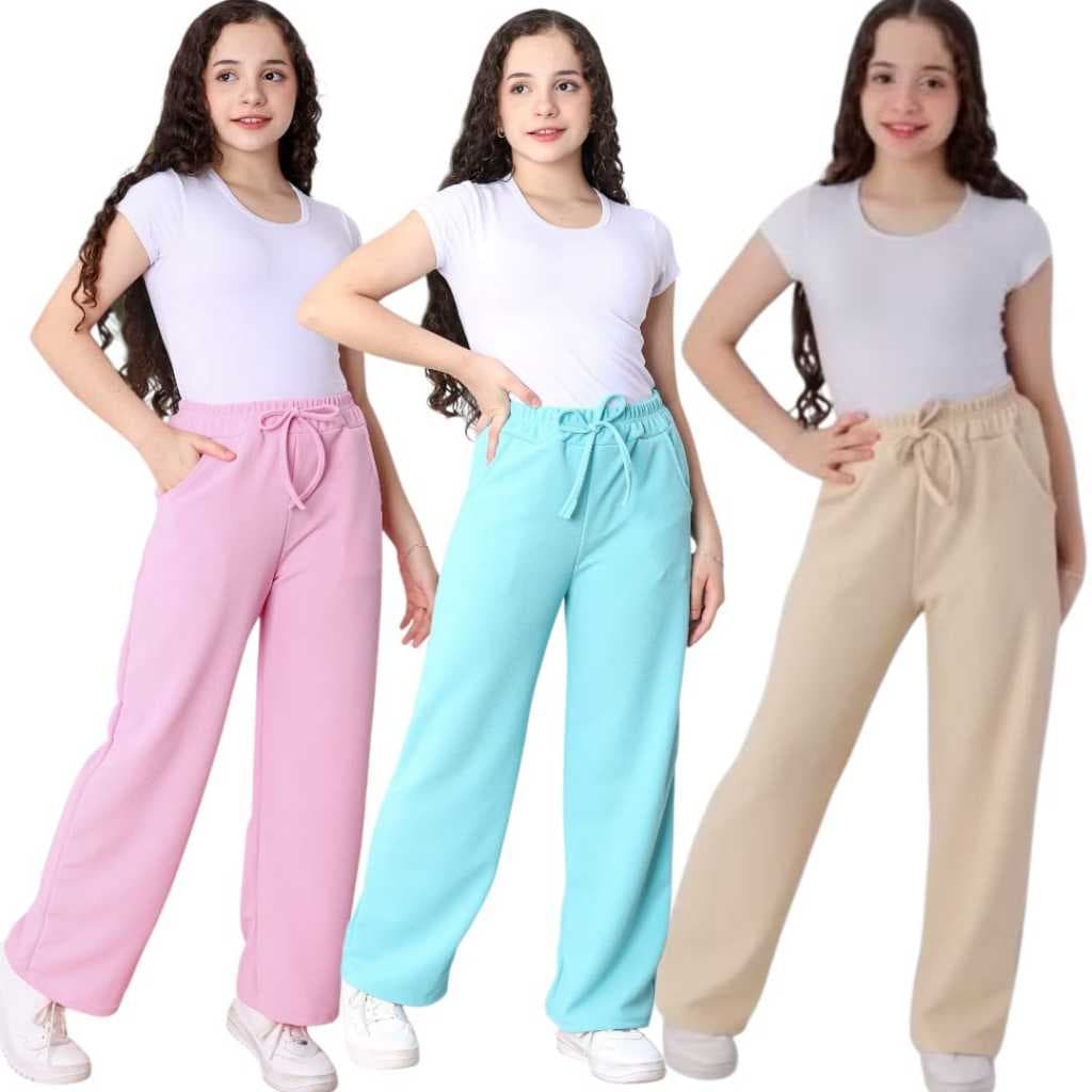 Calça Pantalona Juvenil Tecido Malha Crepe (10 ao 14) roupas Infantis CALÇA BASICA INFANTIL FEMININA   WIDE LEG MENINA