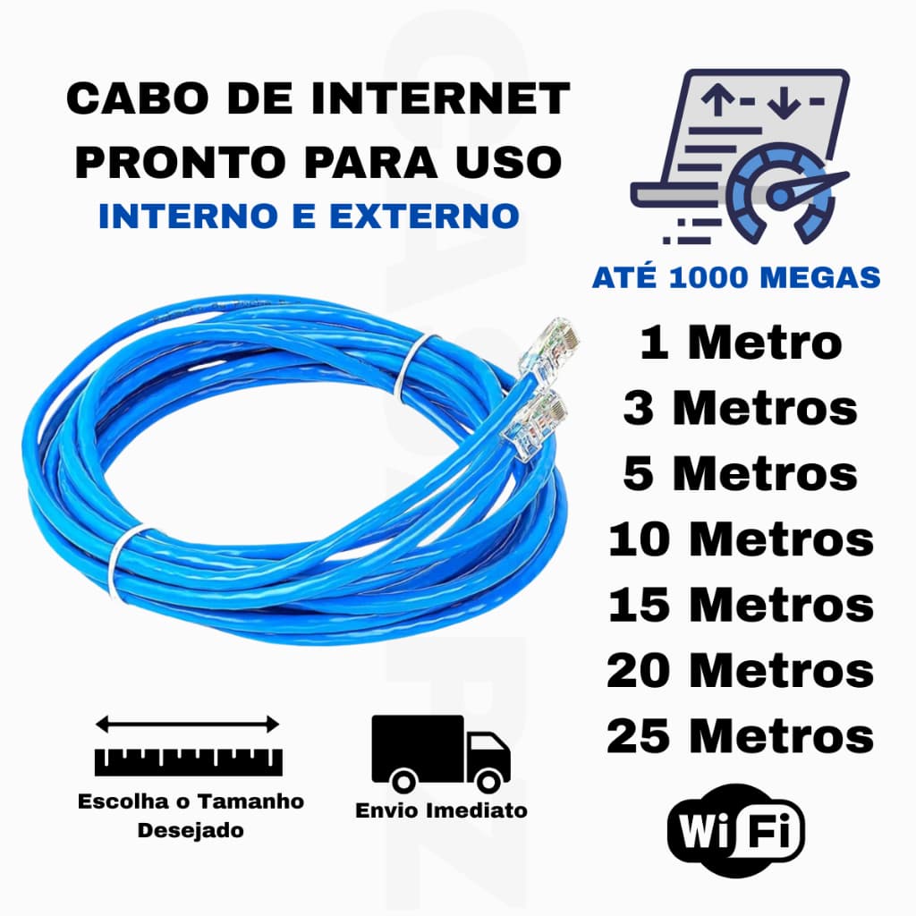 Cabo De Internet RJ45 1GB Wifi Pc Notebook Roteador Smart Tv Game Tvbox 1/3/5/10/15/20/25 Metros