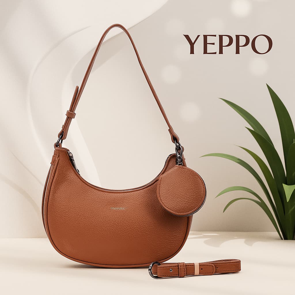 Bolsa Feminina, Bolsa Transversal com Mini Pochete Removível, Modelo Meia Lua - 2666
