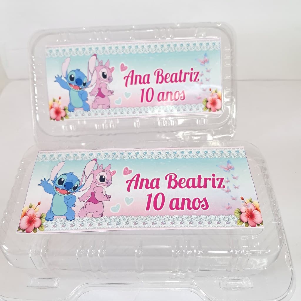 Rótulo Adesivo Personalizado Stitch e Angel | Para Marmitinha Festa | Lembrancinhas Aniversário Infantil