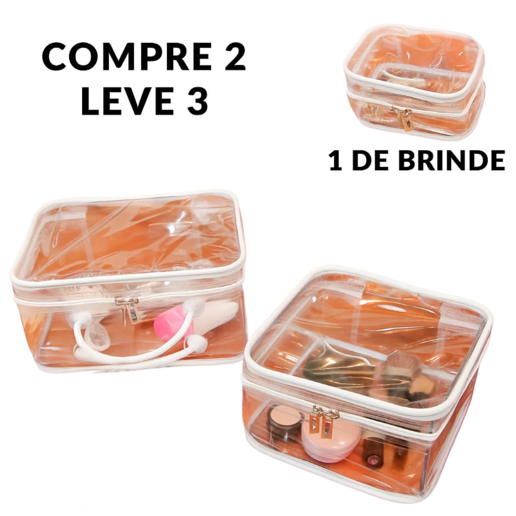 Leve 3 Pague 2 Kit 3 Necessaire Transparente Impermeável Viagem Maquiagem Higiene – Super Oferta