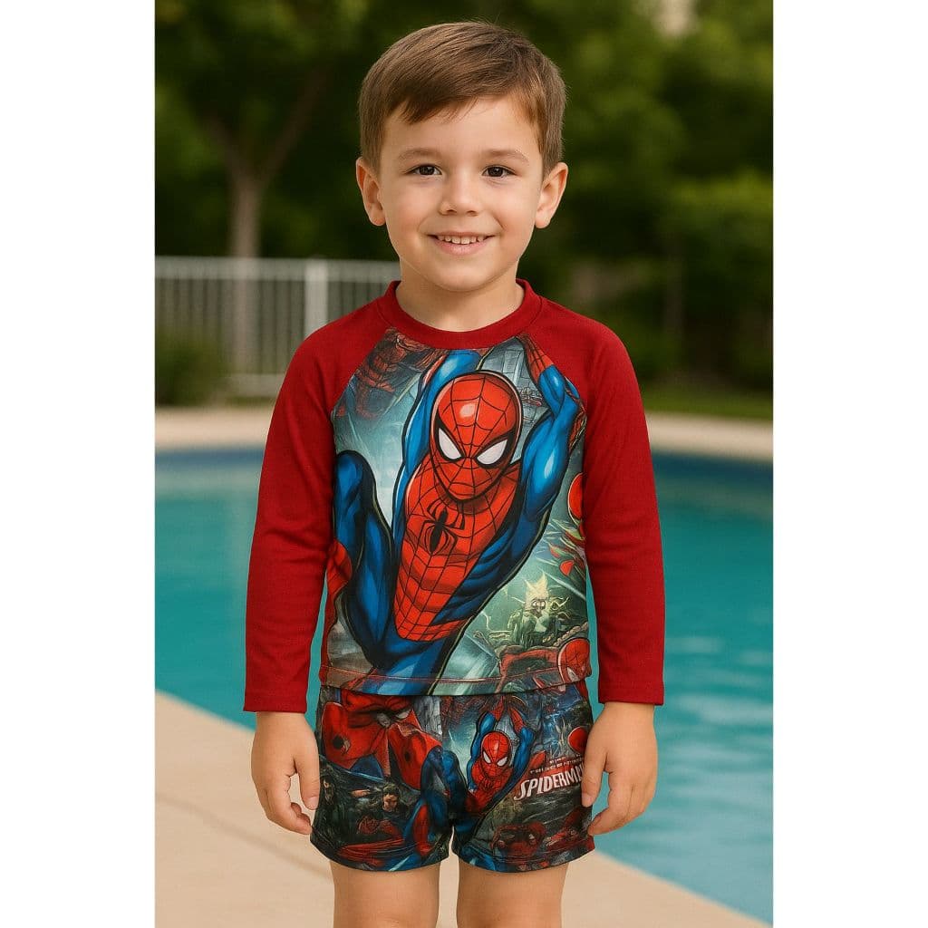 kit de persongem menino manga comprida sunga box e blusa   tamanos 2,4,6,8