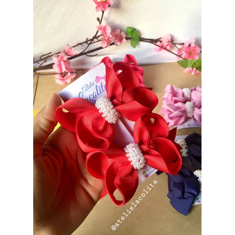 laço boutique com pérolas, par de laços, laço infantil