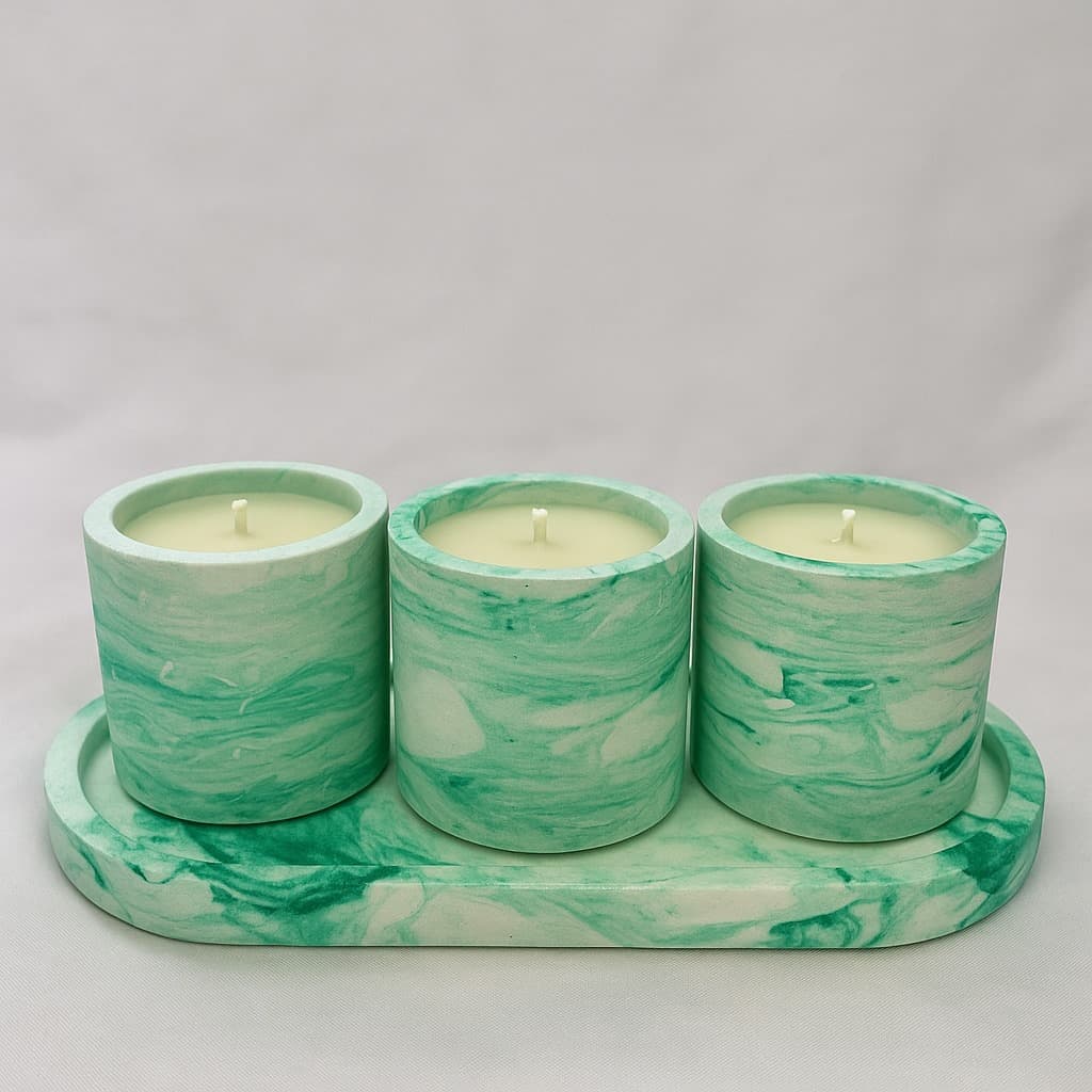 Velas aromaticas artesanais + Bandeja Decorativa Marmorizada VERDE