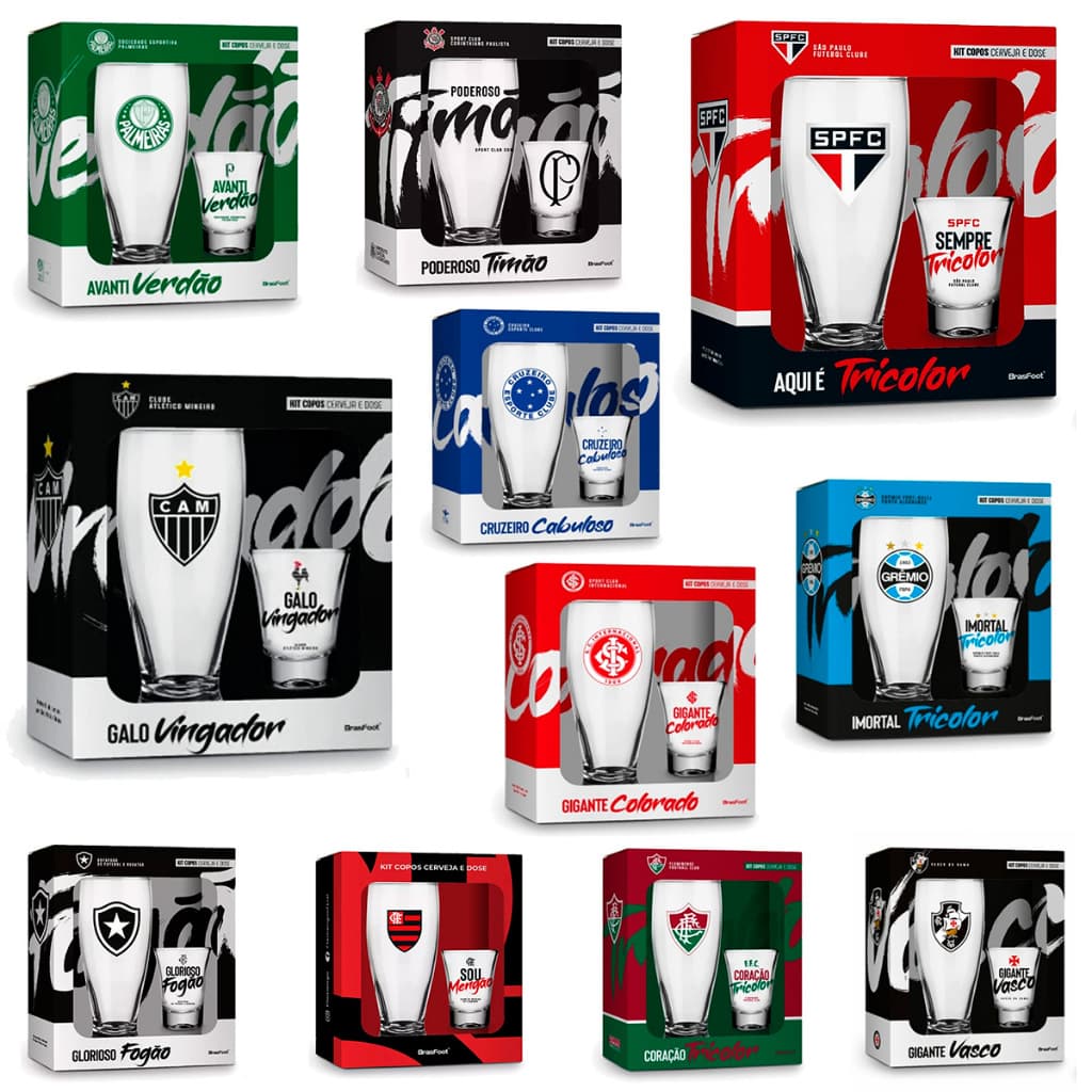 COPO DE CERVEJA + COPO SHOT DOSE TIMES DE FUTEBOL LICENCIADO OFICIAL