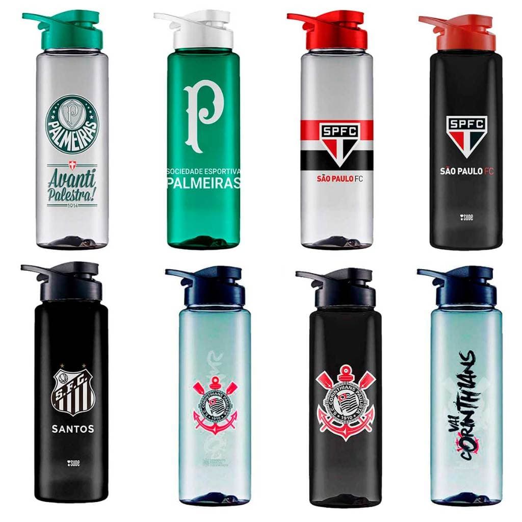 GARRAFA DE ÁGUA COM ALÇA E TAMPA FLIP 750ML TIMES DE FUTEBOL LICENCIADO OFICIAL