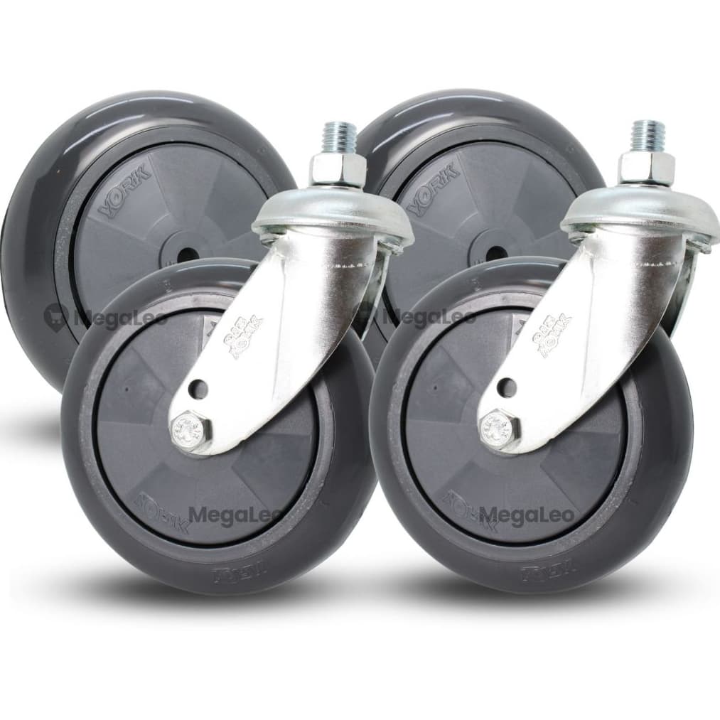 MegaLeo Kit 4 Roda PVC Rolamento Esfera + 2 Giratório Espiga 512 Carrinho Supermercado Condomínio