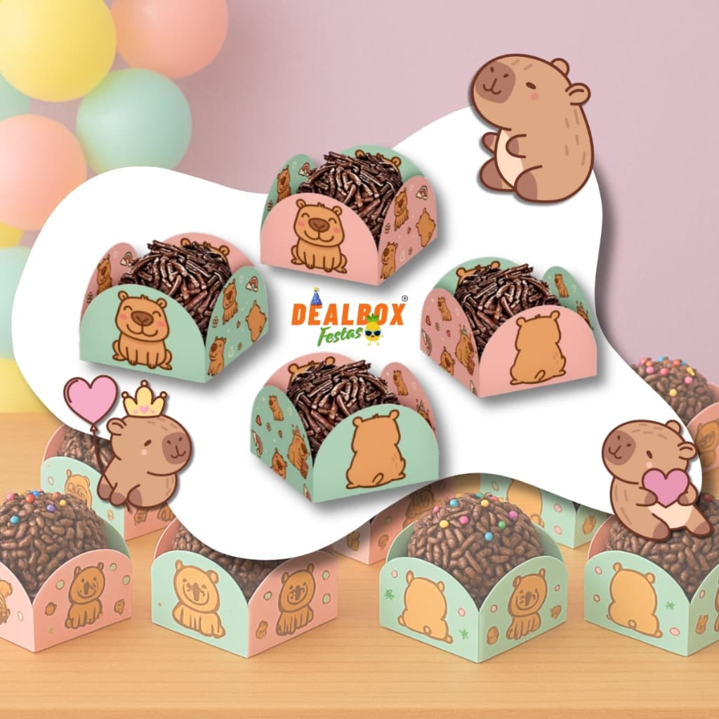 Kit Forminha 4 Pétalas Capivara Dupla Face Festa Decoração Capivara Aniversário Caixeta Fofinho