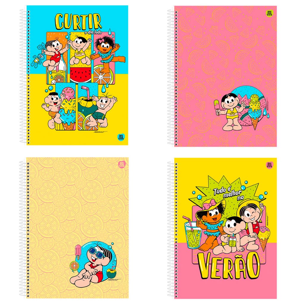 CADERNO UNIVERSITARIO CAPA DURA ESPIRAL 10 MATÉRIAS 160 FOLHAS TURMA DA MÔNICA ANIMATIVA