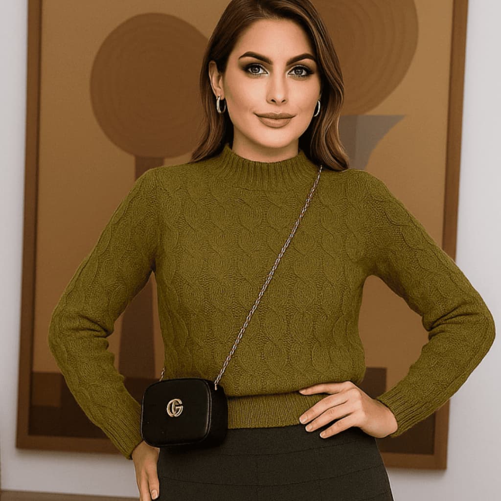 Suéter de Tricot / Blusa de frio de lã básica, elegante e Boho