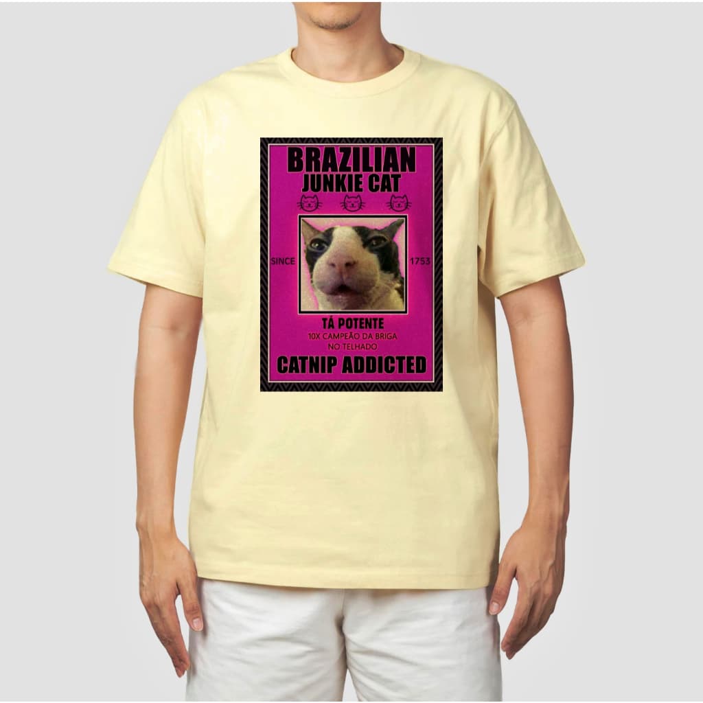 Camiseta camisa gato tá potente meme erva dos gatos catnip anime nerd geek série filme