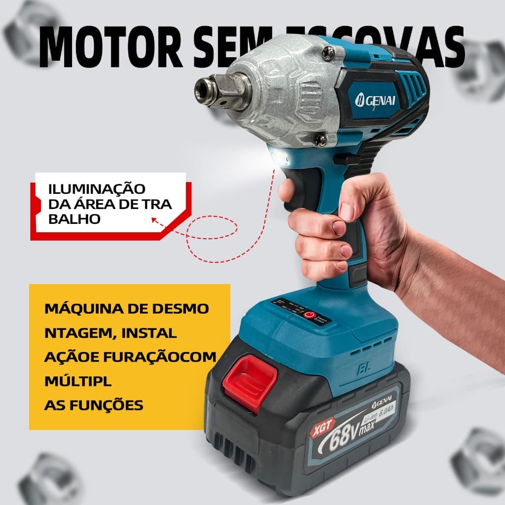 Sem escovas Chave De Impacto Parafusadeira Furadeira 01/02 Baterias 68v