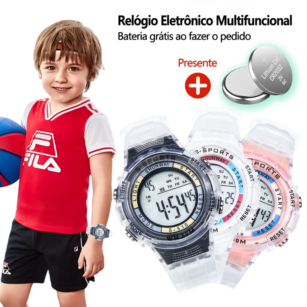 Relógio Digital Infantil À Prova D'Água Cronômetro De Pulso Luminoso Led Original Esportivo S510