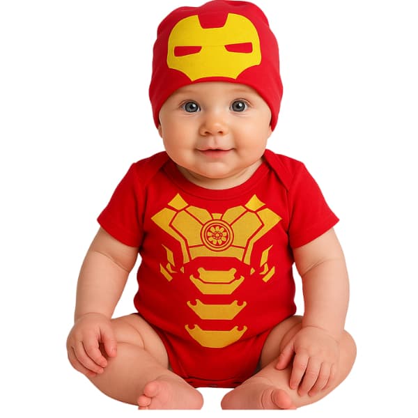 Body Bebê Temático Heroi Fantasia Infantil Homem De Ferro
