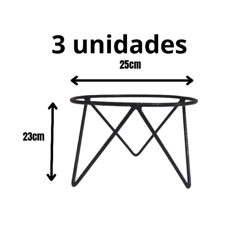kit 3 suporte para vasos de plantas em ferro 23x25cm