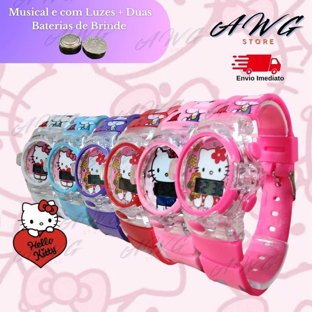 Relógio Musical Hello Kitty Infantil Menina com Luz LED Silicone Envio Imediado