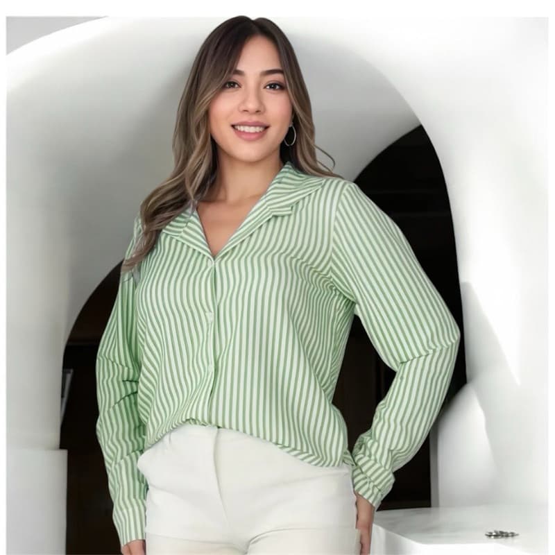 Camisa Social Elegante Listrada Listras Blusa Feminina