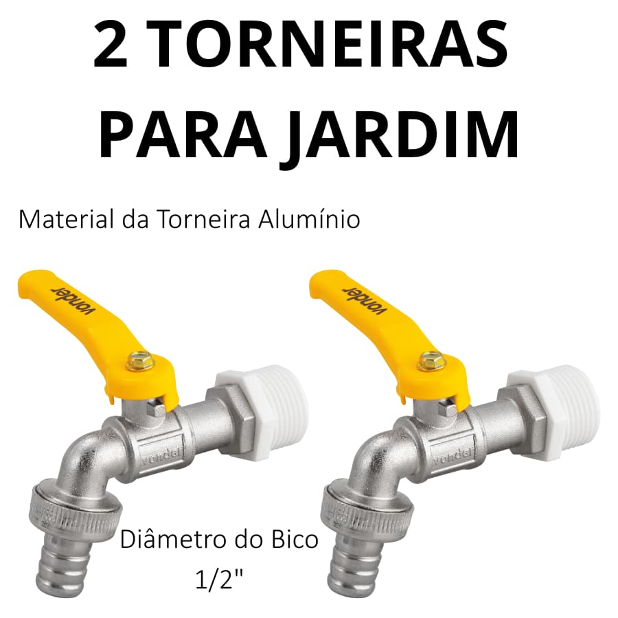 2 Torneiras Esfera Jardim Quintal Tanque 1/2 Metalica 1/4 volta VONDER