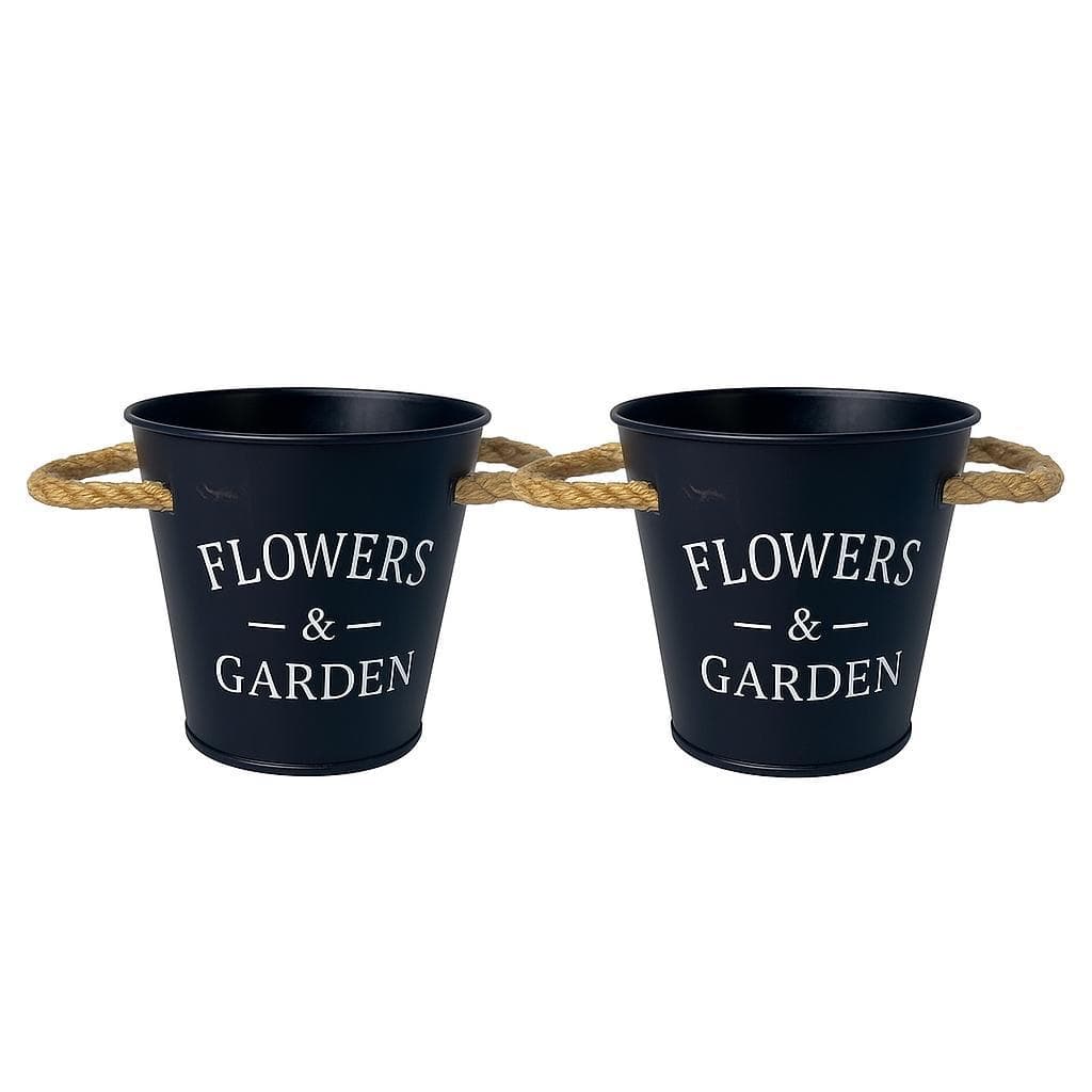 Vaso Cachepot P de Plástico com Alça em Corda Flowers & Garden Preto Vaso Enfeite Decorativo decoração Decorativa