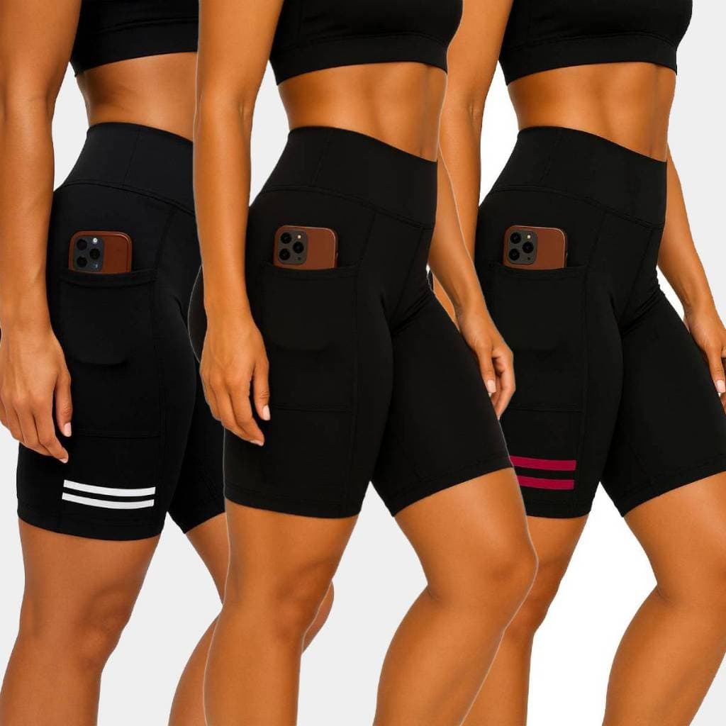 Kit 3 Short C/ Bolso Para Corrida, Caminhada Academia Feminino Compresão