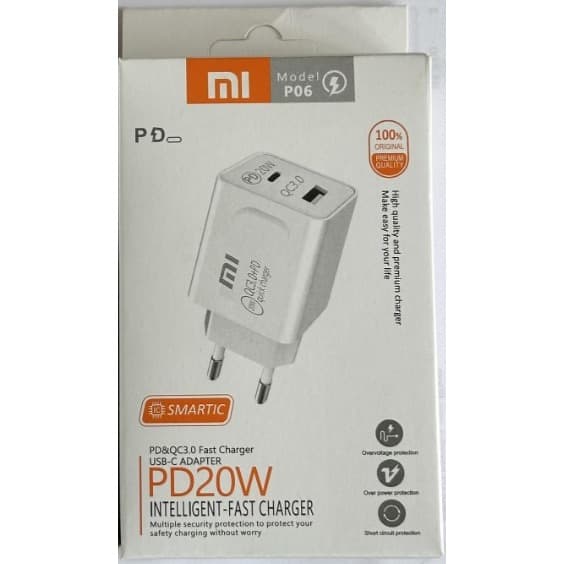 Carregador de Celular Xiao Mi entra PD20W+2.1Max para Tipo-C